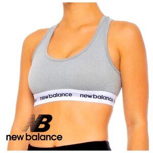 New Balance Gray Ribbed Logo Sports Bra
